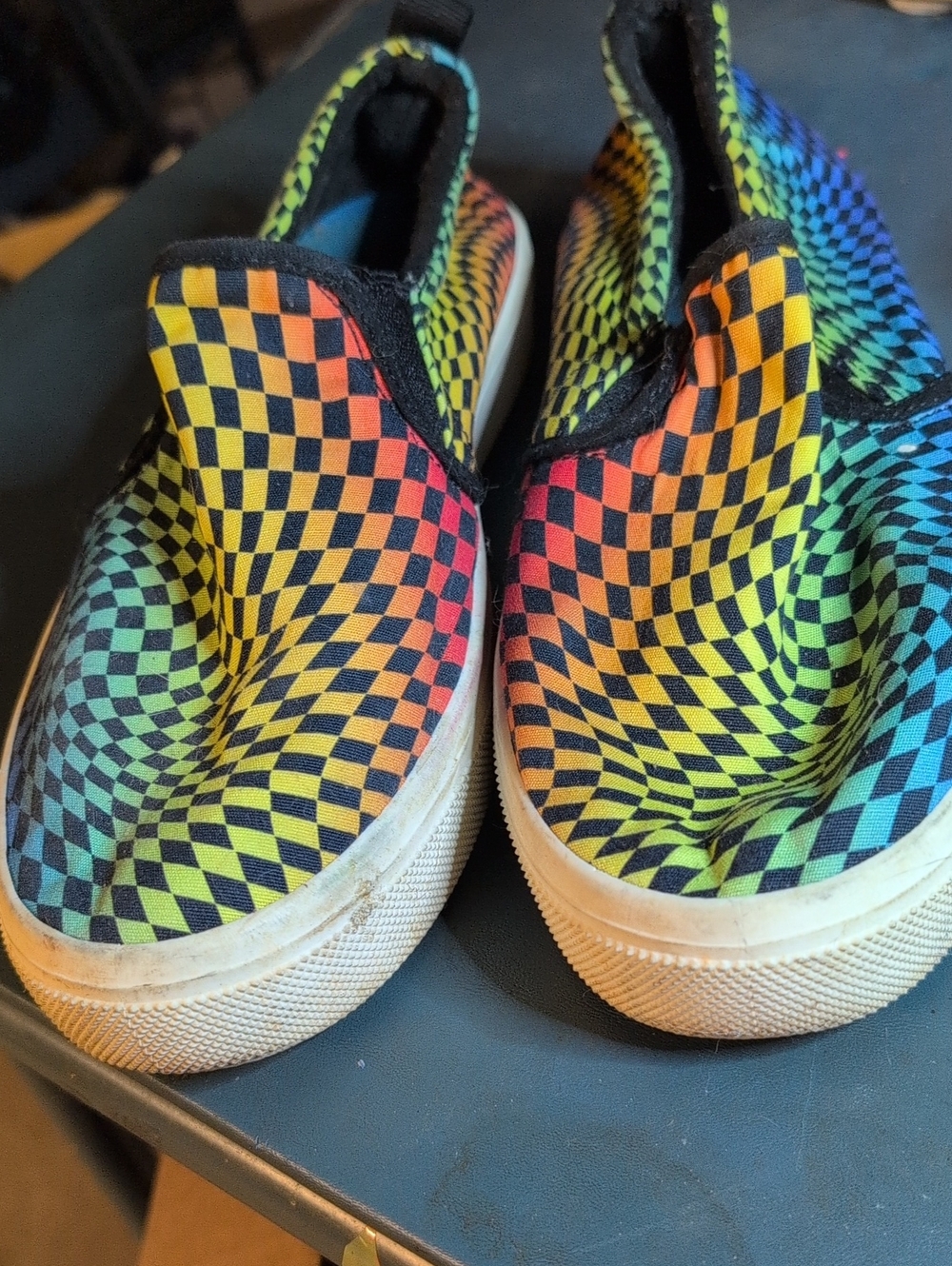 Lady Sketchers Slip-On Sneakers - Rainbow Checkerboard